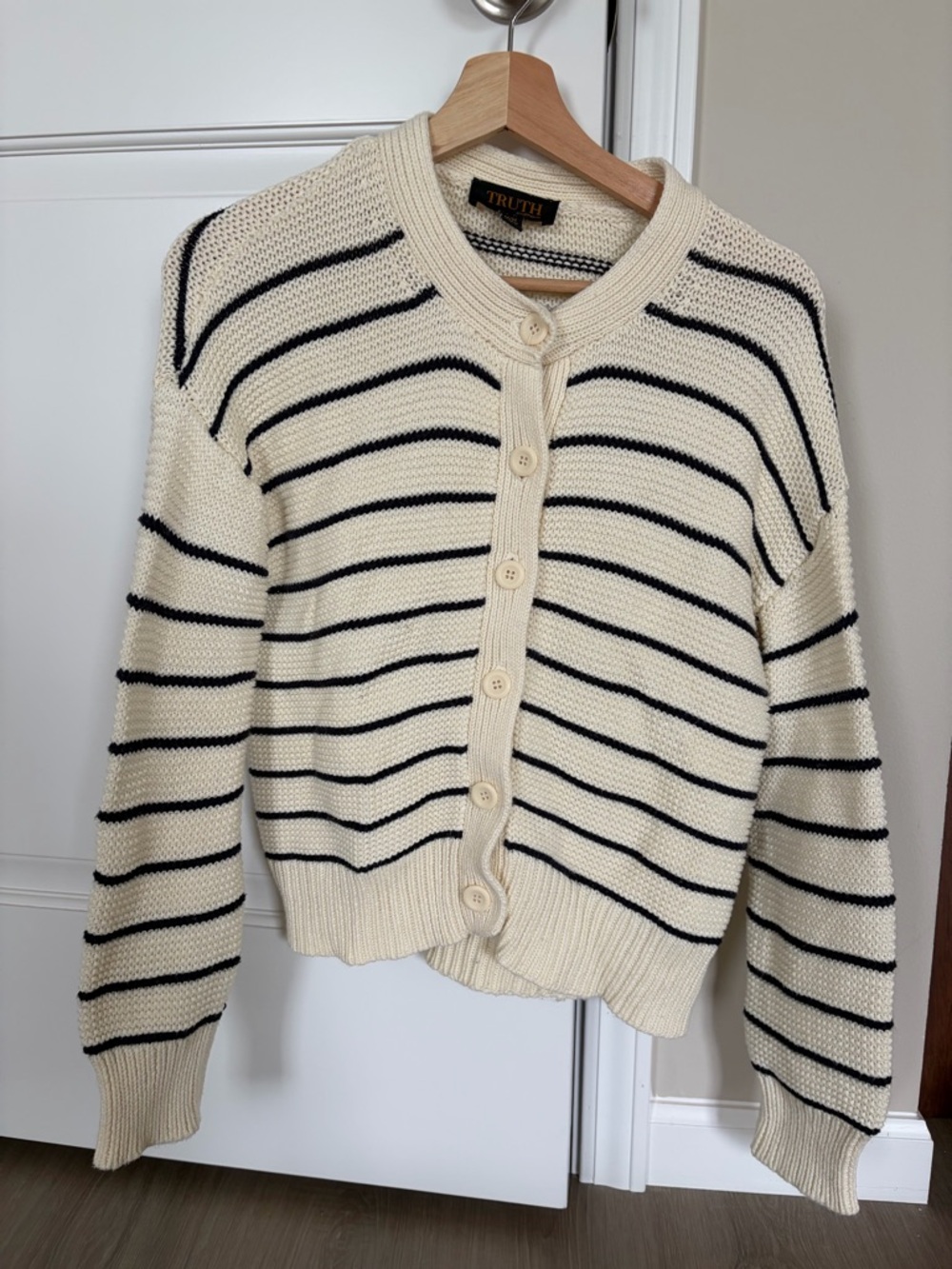 Truth Cream and Dark Blue Striped Button-Up Cardigan